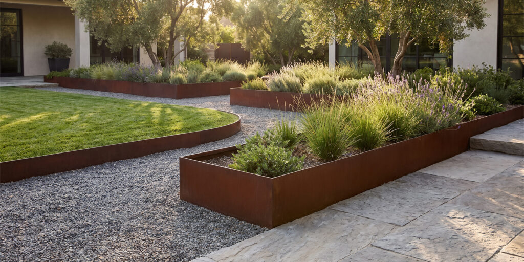 Bordures de jardin en acier Corten pour aménagement paysager en Espagne