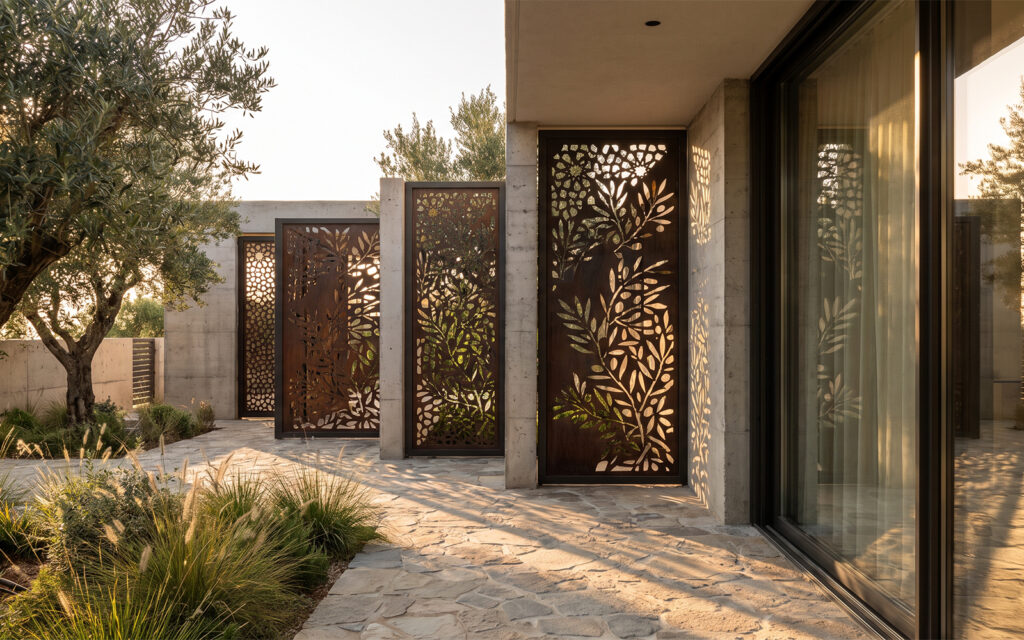 Solutions acier Corten en Espagne avec claustras décoratifs pour villa contemporaine